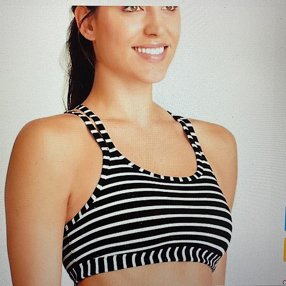 Athleta Women’s Black and White Striped Full Focus Bra